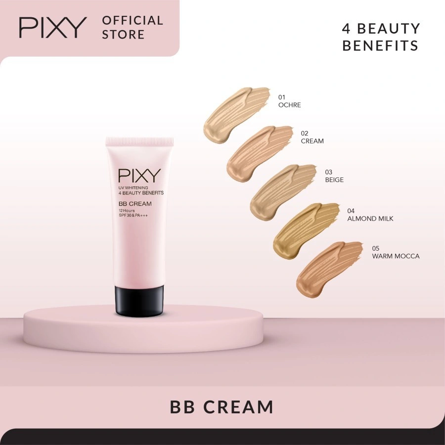 PIXY Uv Whitening BB Cream 4 Beauty Benefits Spf 30 & PA +++ | Alas Bedak 01 Ochre, 02 Cream, 03 Beige, 04 Almond Milk P X 04