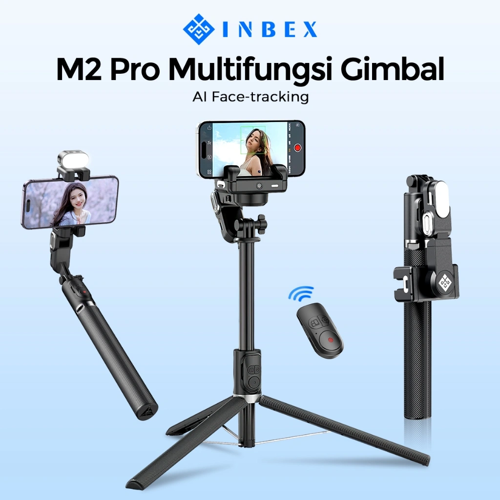 INBEX M1/M2 Gimbal Stabilizer Handphone AI Face Tracking No need APP 153cm Tongsis tripod multifunctional Stabilizer