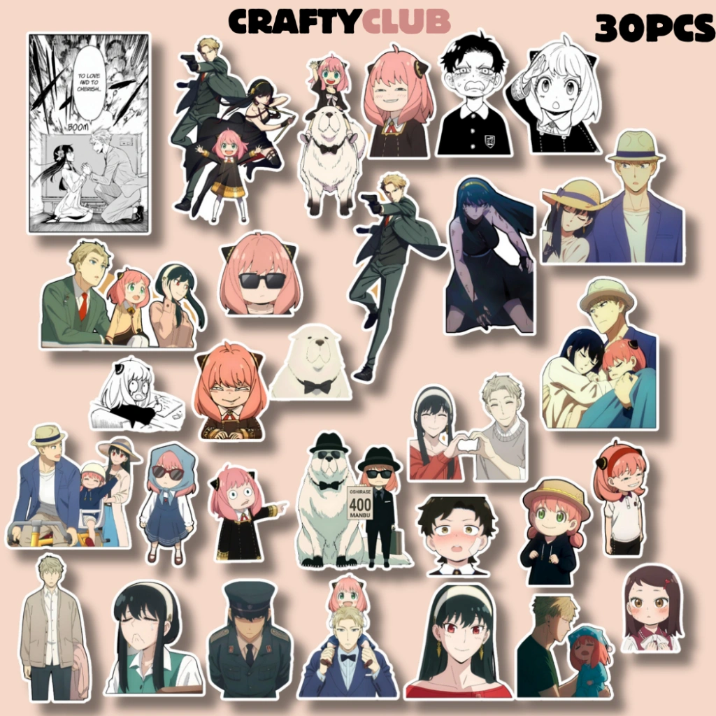 SpyXFamily Stiker/Sticker Vinyl 30 pcs (Waterproof). Cocok untuk Helm, Tumblr, dan Laptop