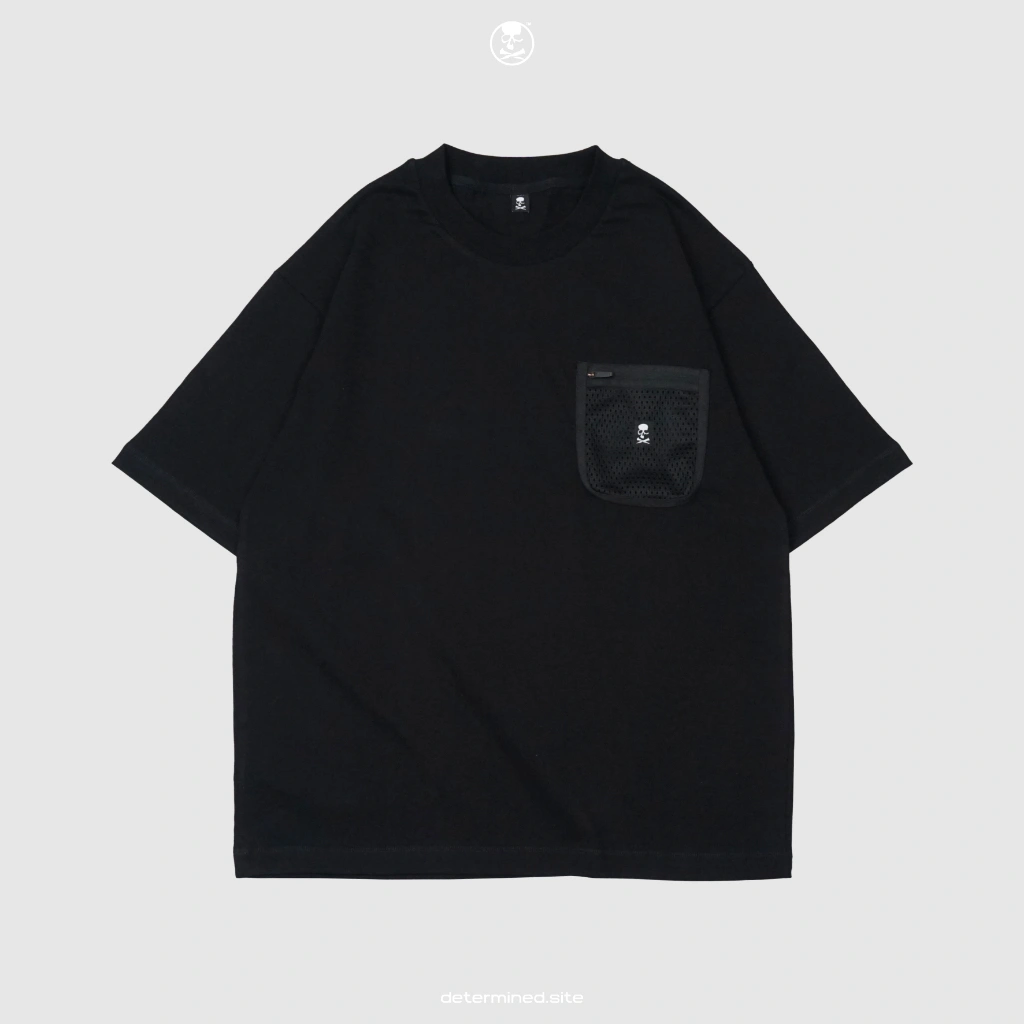 DETERMINED T-Shirt Heavyweight Oversize Boxy POCKETZIP Black 16s Kaos Pria