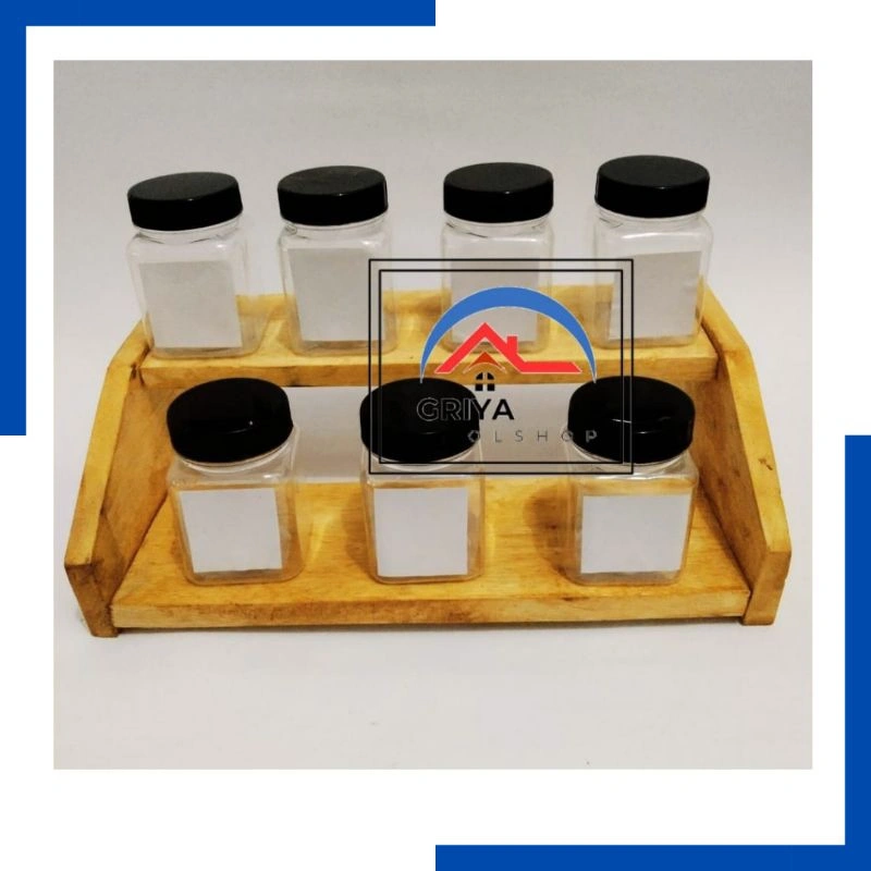 Rak Bumbu Dapur Kayu Serbaguna Susun Dengan 10 Toples