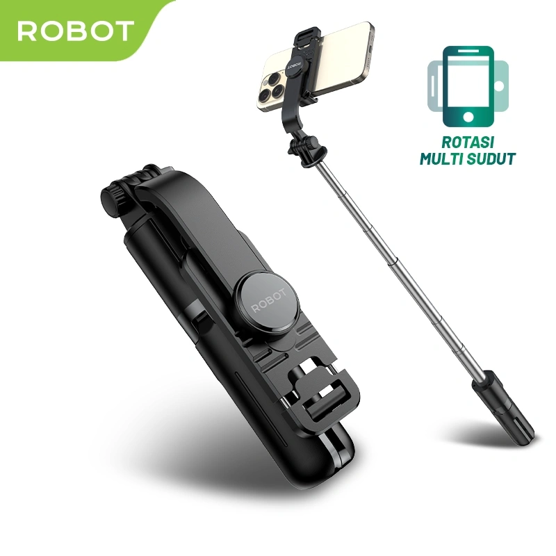 ROBOT Tripod Selfie Berdiri Tripod Standing Bluetooth Remote Kokoh Kuat Tripod Camera Handphone Tripod 3 Kaki Kuat RT-S01 Rotatable 360 Black HP Kamera Tongsis Portable With Remote Bluetooth - Garansi 1 Tahun