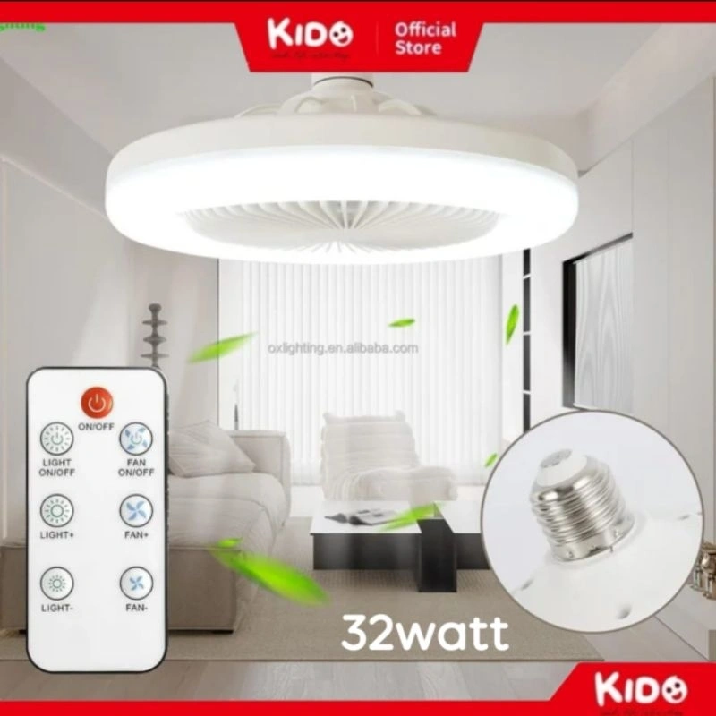 Lampu+Kipas Angin AC E27 32W Lampu Plafon Remot kontrol Jarak LED Lampu Kipas Langit-Langit