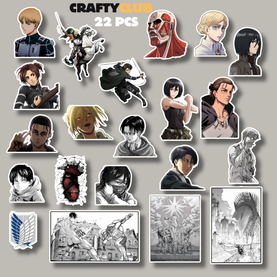 Attack On Titan Sticker (22PCS) Waterproof. Cocok untuk Helm, Tumblr dan Tablet
