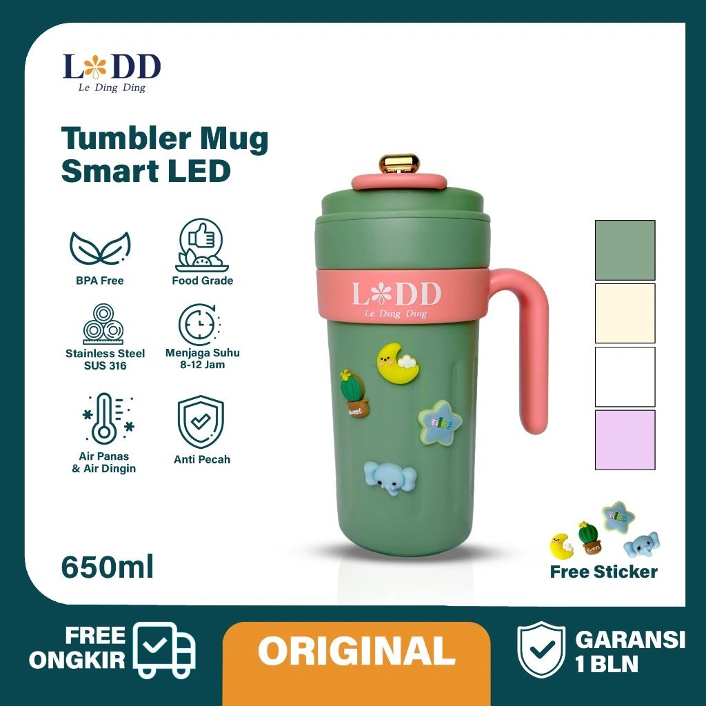 Le Ding Ding-Botol Minum Tumbler Aesthetic Smart LED Stainless Steel SUS 316 Vacuum Insulated 650ml