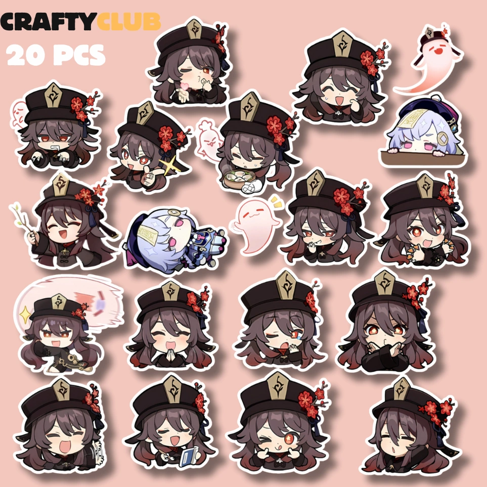 Genshin impact stiker Hutao Stiker(20 PCS) Waterproof. Cocok untuk Laptop,Tumblr dan Helm