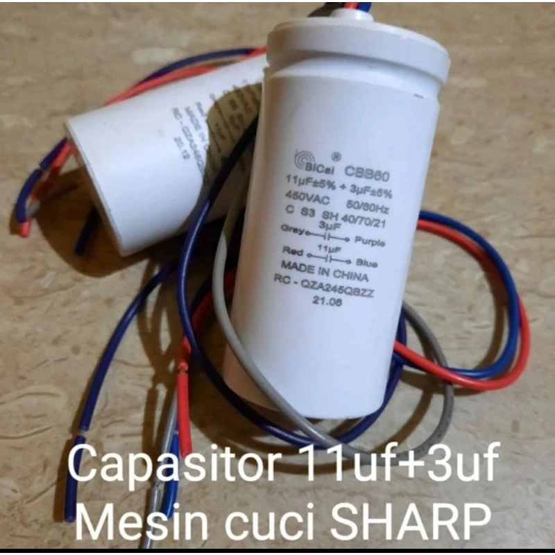 Capasitor Mesin Cuci Sharp 11uf +3uf  2Tabung Original
