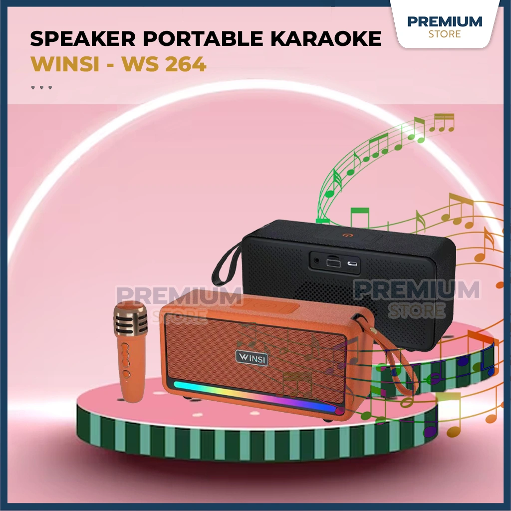 WINSI Speaker Bluetooth karaoke+mic WS264 Lampu LED RGB super bass spiker blutut Wireless Portable