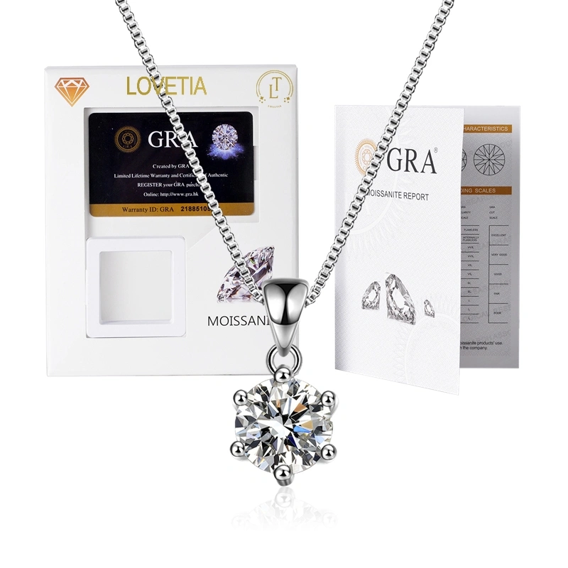 LOVETIA Kalung Enam Cakar Klasik Moissanite Perhiasan Anti Pudar Perakr 925 Sertifikat GRA BTXL013