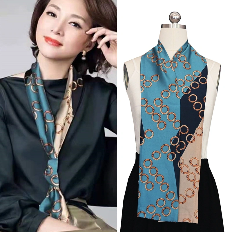 Syal sutra sempit Korea untuk wanita syal dekoratif pita musim semi dan musim gugur panjang kecil serbaguna krudung segi empatjas dan Scarf tipis busana musim panas