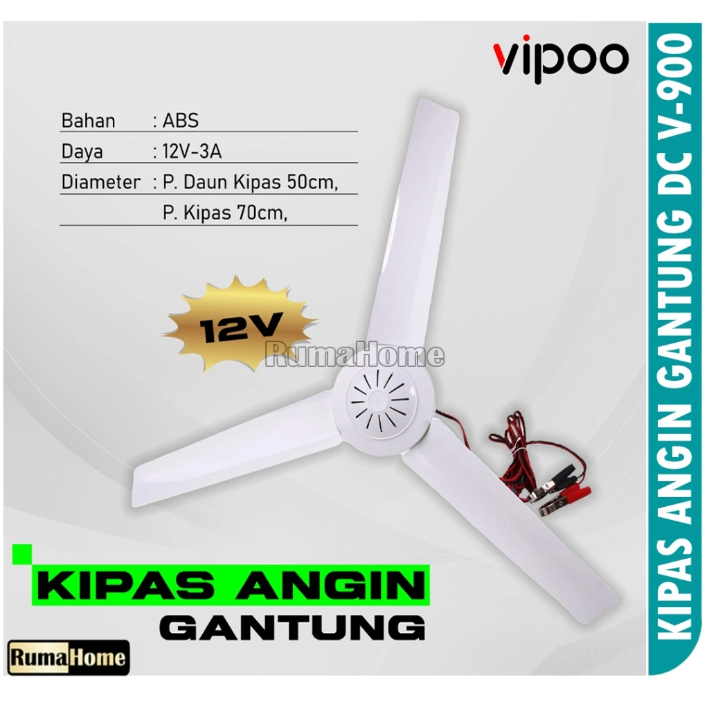 Kipas Angin besar Gantung darurat DC12V untuk Rumah Tangga, Berkemah, Kipas Tenda darurat dll