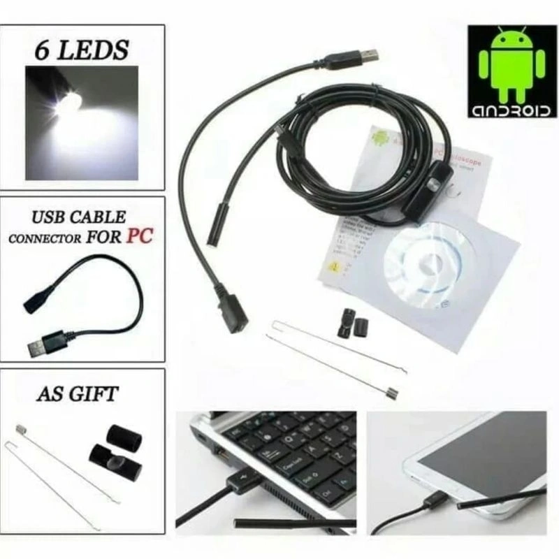 Endescope Camera HD Visual Earwax clean Tool 3in1 Pembersih Kuping 6 Led Endescope Kabel Android type C PC