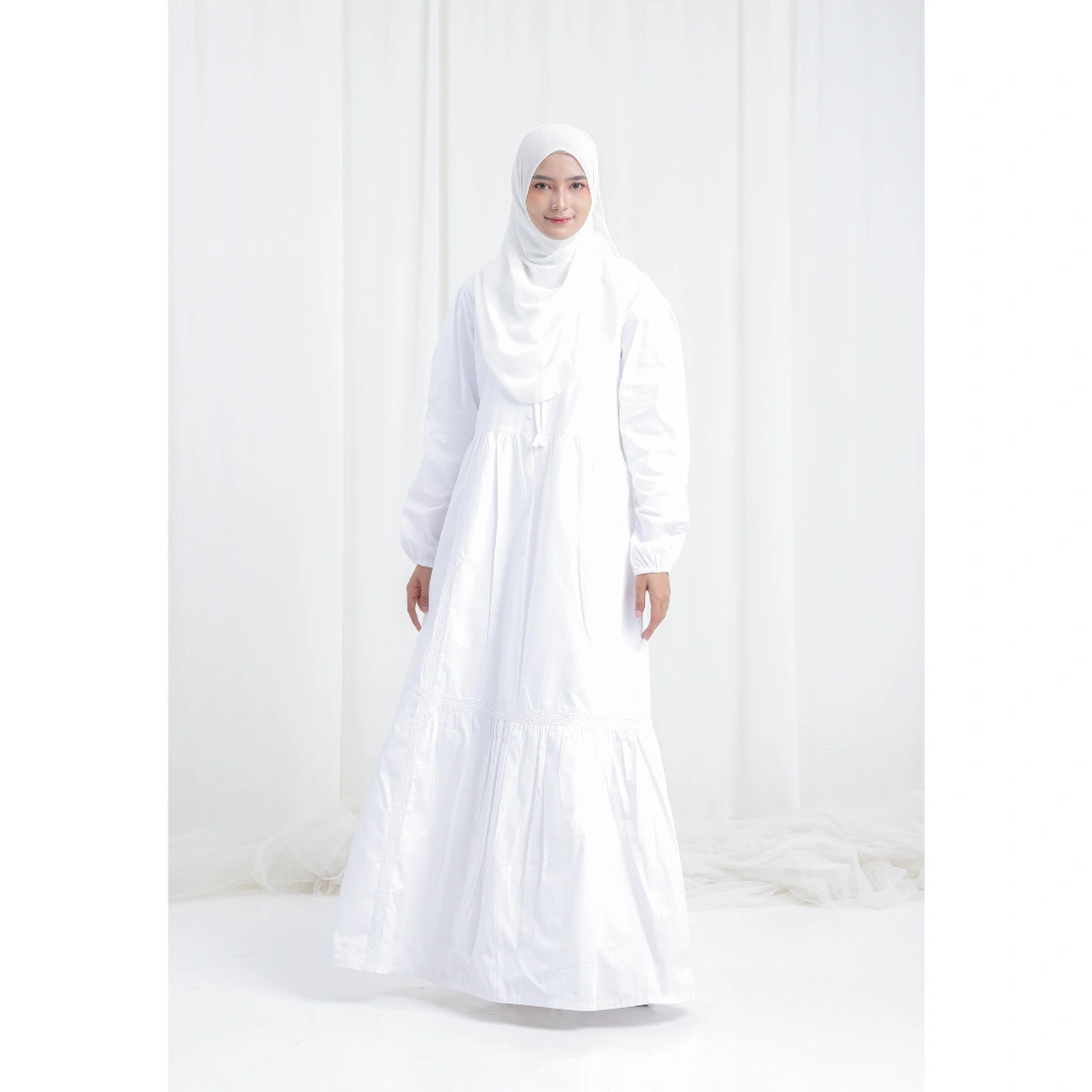 Fayrany Baju Muslim Remaja dan Ibu Gamis Katun Putih Malika FBG-WP-004