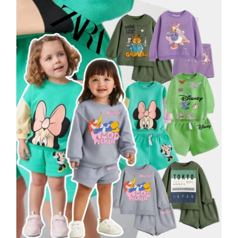 Setelan anak ZRA perempuan / laki laki Baby terry size 2-12 tahun