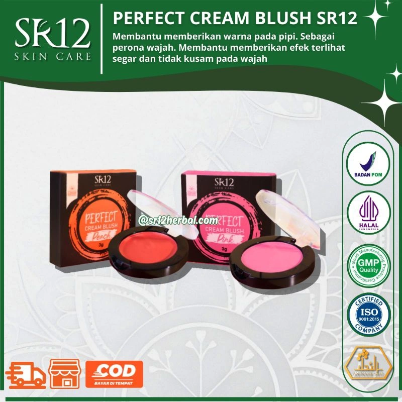 SR12 PERFECT CREAM BLUSH / MAKE UP BLUSH ON CREAM / PERONA PIPI / PEMERAH PIPI / BLUSH SR12 / BLUSH PEACH / BLUSH PINK