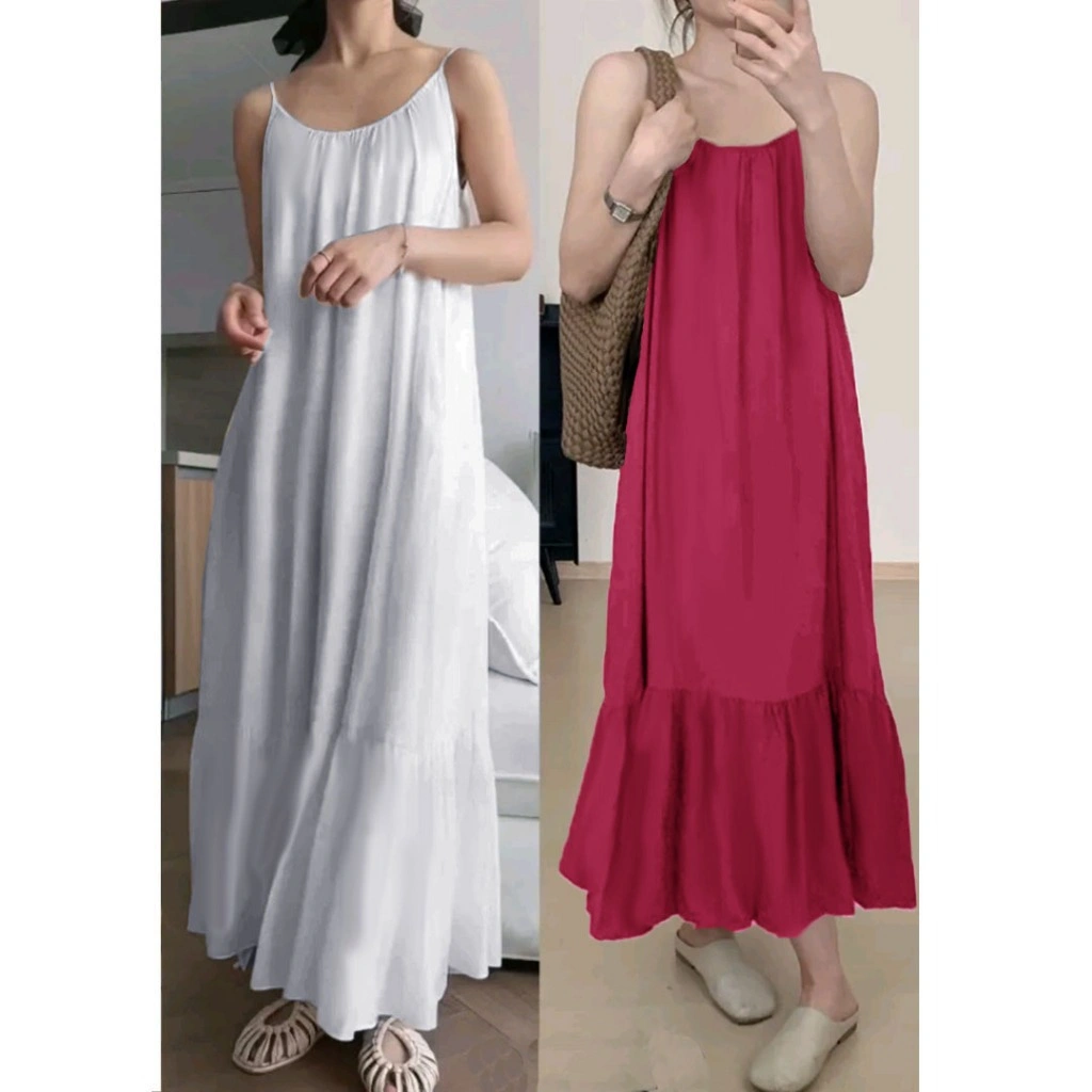 Dress wanita panjang kerut tali korea style 979