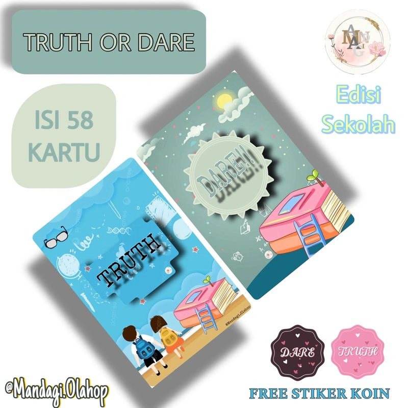 Kartu Permainan Truth or Dare (ToD) Versi Sekolah || isi 58 kartu || Kartu permainan Viral Card Game Kertas