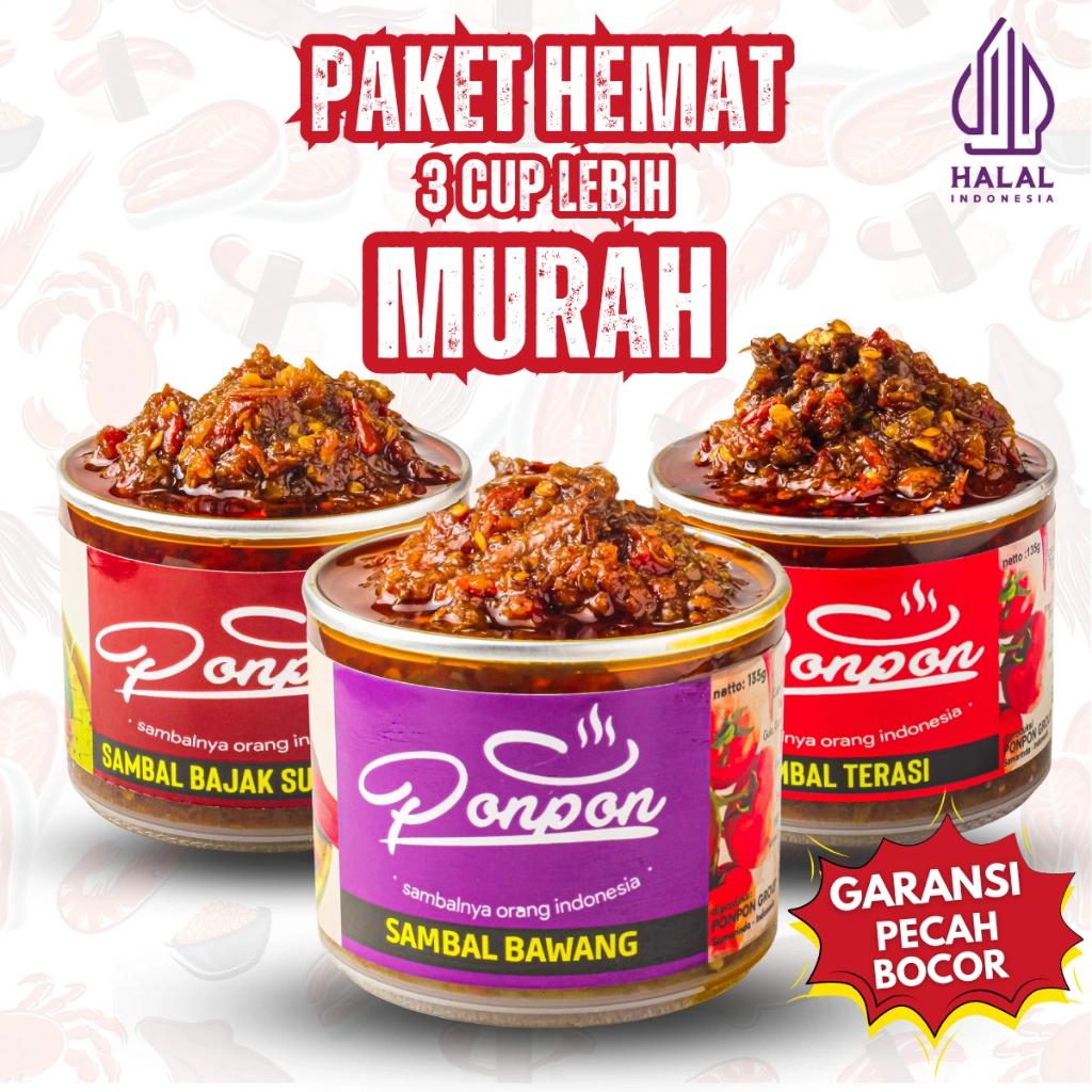 Paket Hemat 3 Set Sambal Instan Makanan Instan Kemasan Siap Saji Sambel Pedas Bajak Bawang Terasi