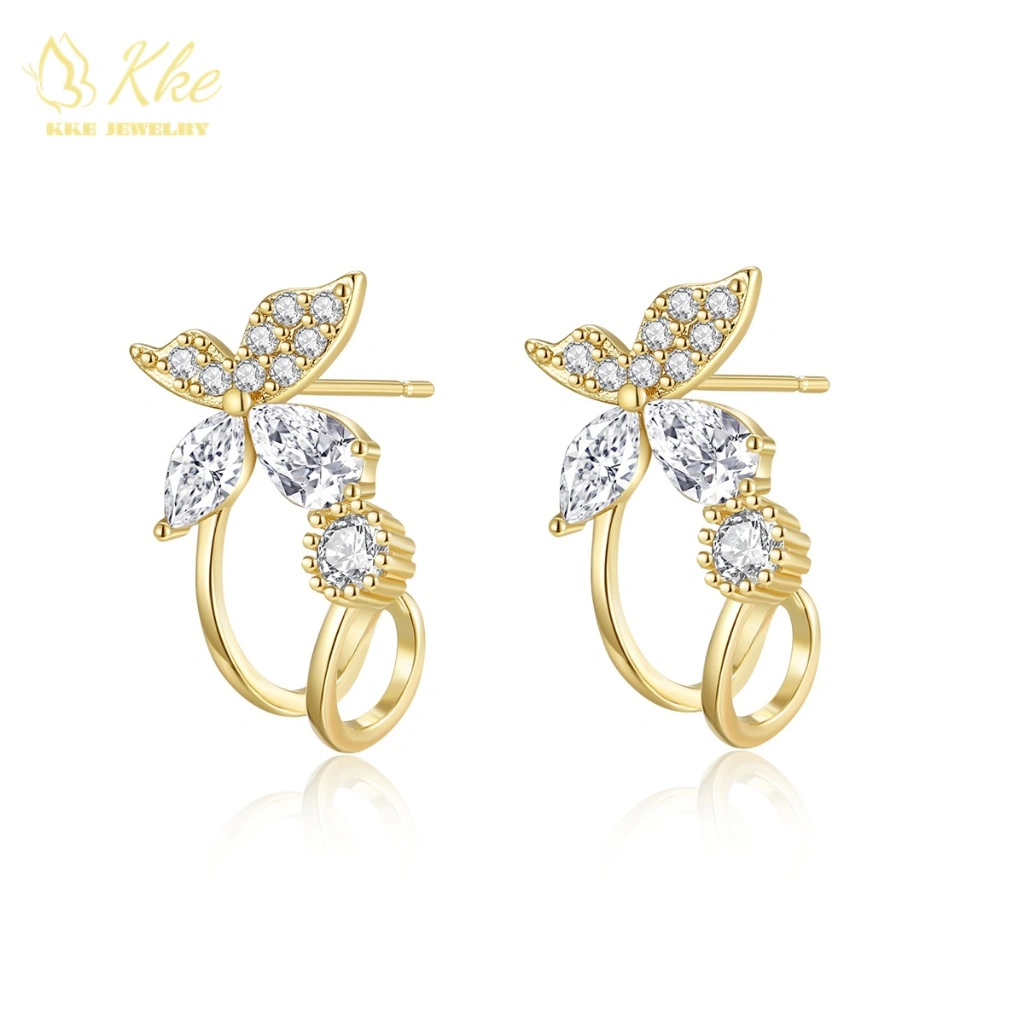 Kke Jewelry Anting Desain Kupu-Kupu Berlian Imitasi Stud Earrings Wanita Anting Anti luntur GD004