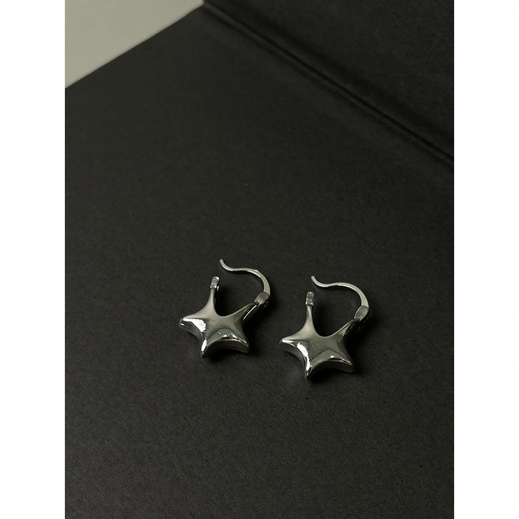 SILVER Edgy Half Star Earring