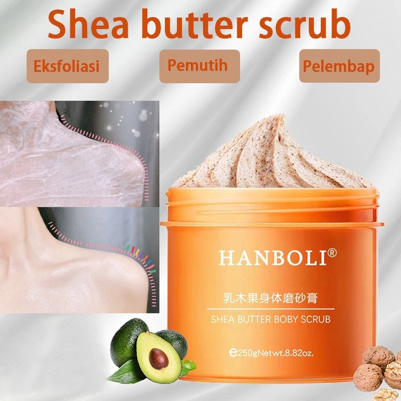 Shea butter scrub untuk mengatasi keratosis pilaris, mencerahkan, eksfoliasi, dan melembapkan tubuh