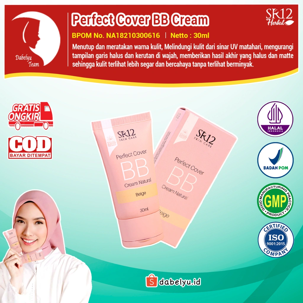 【COD】 PERFECT COVER BB CREAM NATURAL SR12  / MENUTUPI KERUTAN / KULIT TERLIHAT SEGAR DAN CERAH ALAMI