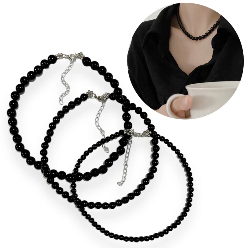 Kalung Choker Basic Black Beads Necklace Manik Hitam Edgy Retro Style