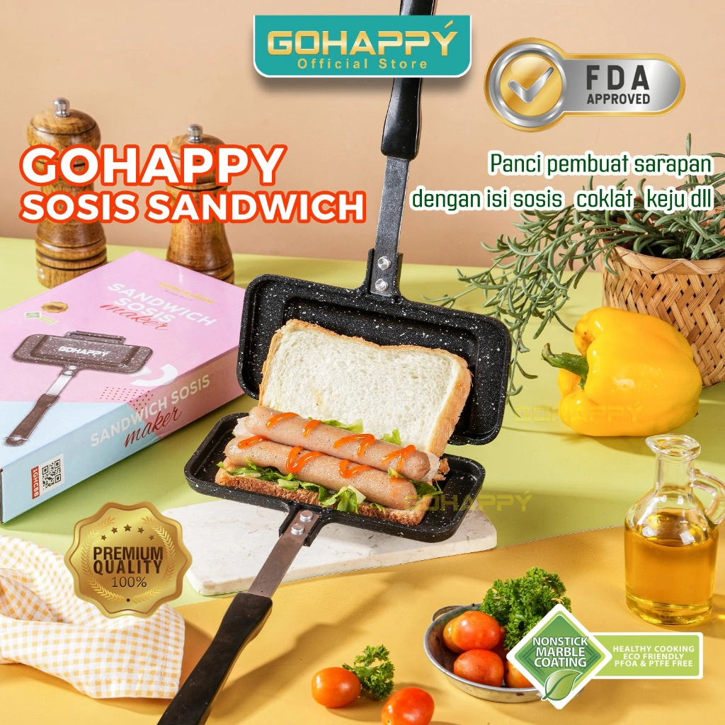 GOHAPPY Cetakan Roti Sandwich kue Sosis Maker ALAT BUAT Hotdog Maker Anti lengket marble GHC56