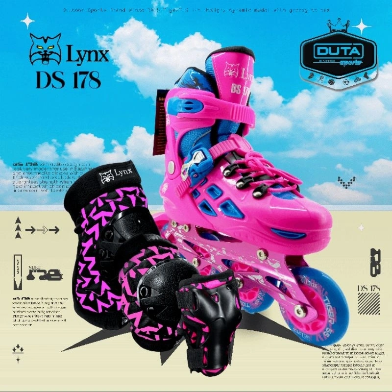 Sepatu Roda Pink DS 178 + Protector X 178 Lengkap