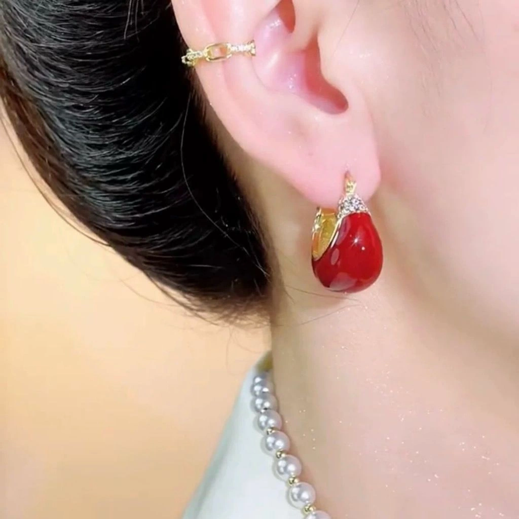 AT215 - Anting Hoop Naura Earrings Bentuk Simpel dan elegant Titanium Steel Model Korea Anti Karat