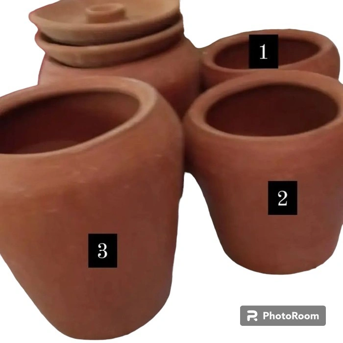 Gentong gerabah/kendi gerabah/tanah liat dengan tutup - no 3 besar