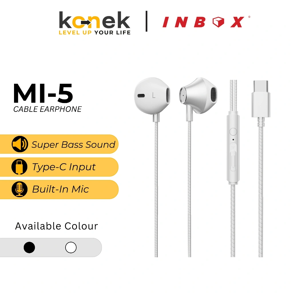 Inbox MI-5 Headset Handsfree Type C Wired Earphone Mic Volume Control
