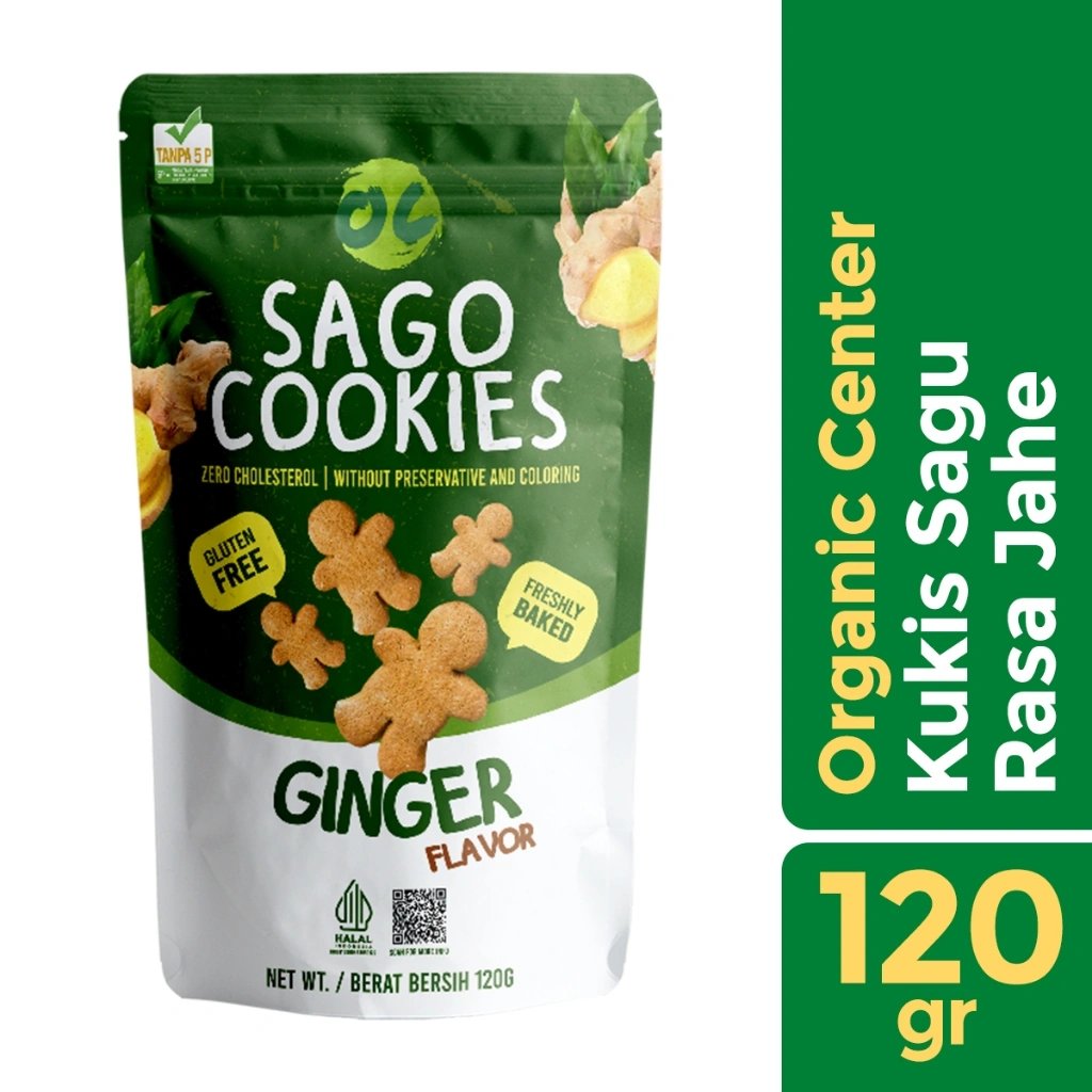 Organic Center - Sago Cookies Ginger 120gr - Kukis Sagu Rasa Jahe - Kue Kering - Gluten Free