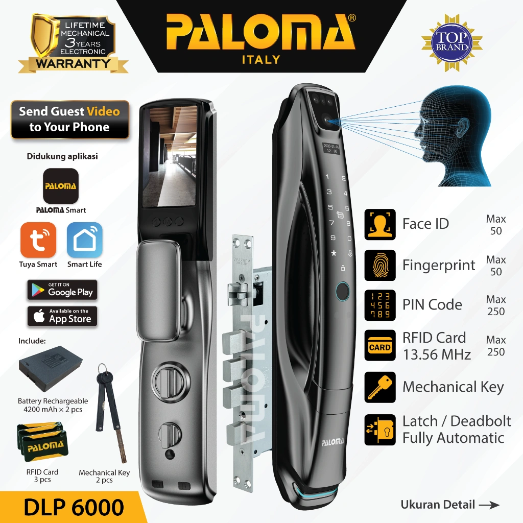 PALOMA DLP 6000 Digital Lock Smart Home Kunci Pintu Door Handle Tuya WiFi Face Recognition Camera Door Viewer
