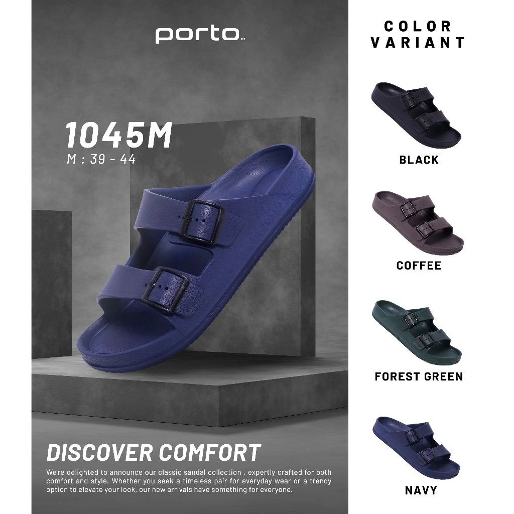 Porto 1045M - Sandal Pria Sandal Slide Premium Model Tali Sandal Rumah Nyaman