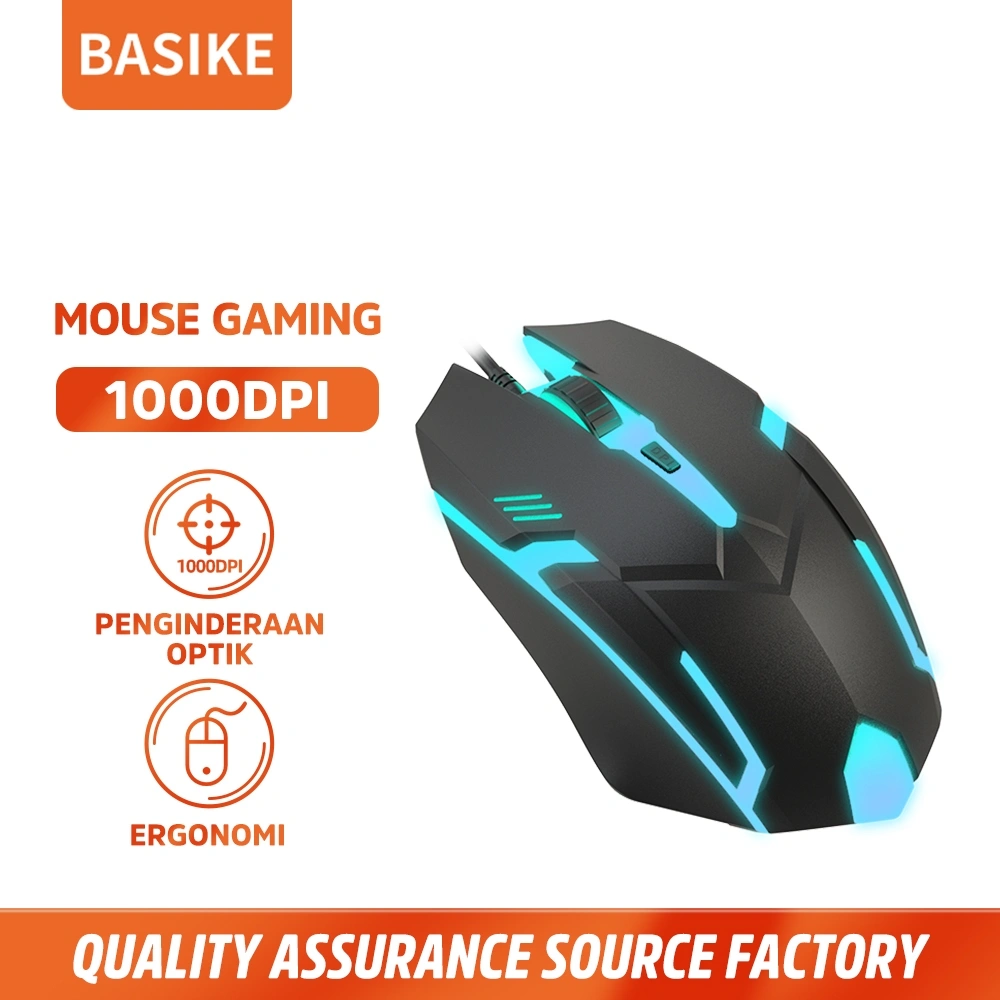 BASIKE Mouse Gaming Wired RGB LED for PC Laptop Komputer Windows Mac Linux ChromeOS
