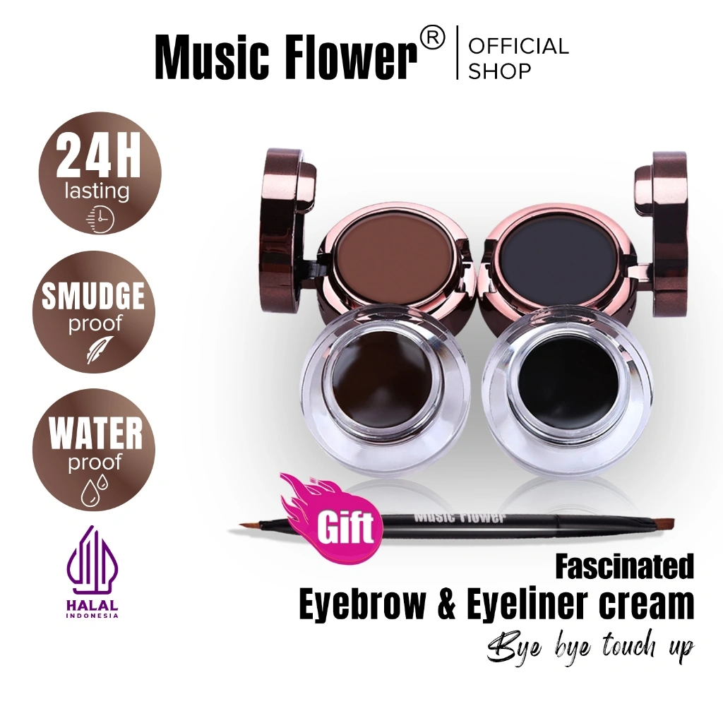 MUSIC FLOWER 4-in1 Fascinated Eyebrow & Eyeliner Cream Powder 24H Dual-Use Waterproof