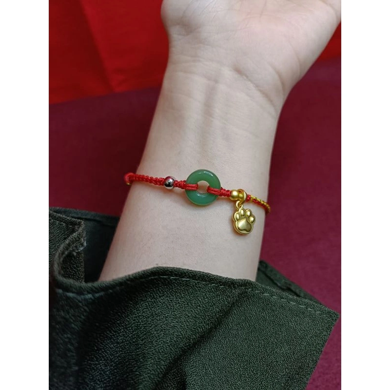 Gelang Tangan Wanita Giok Donat Green Simpul Kombinasi Gold Anti Karat FKQ