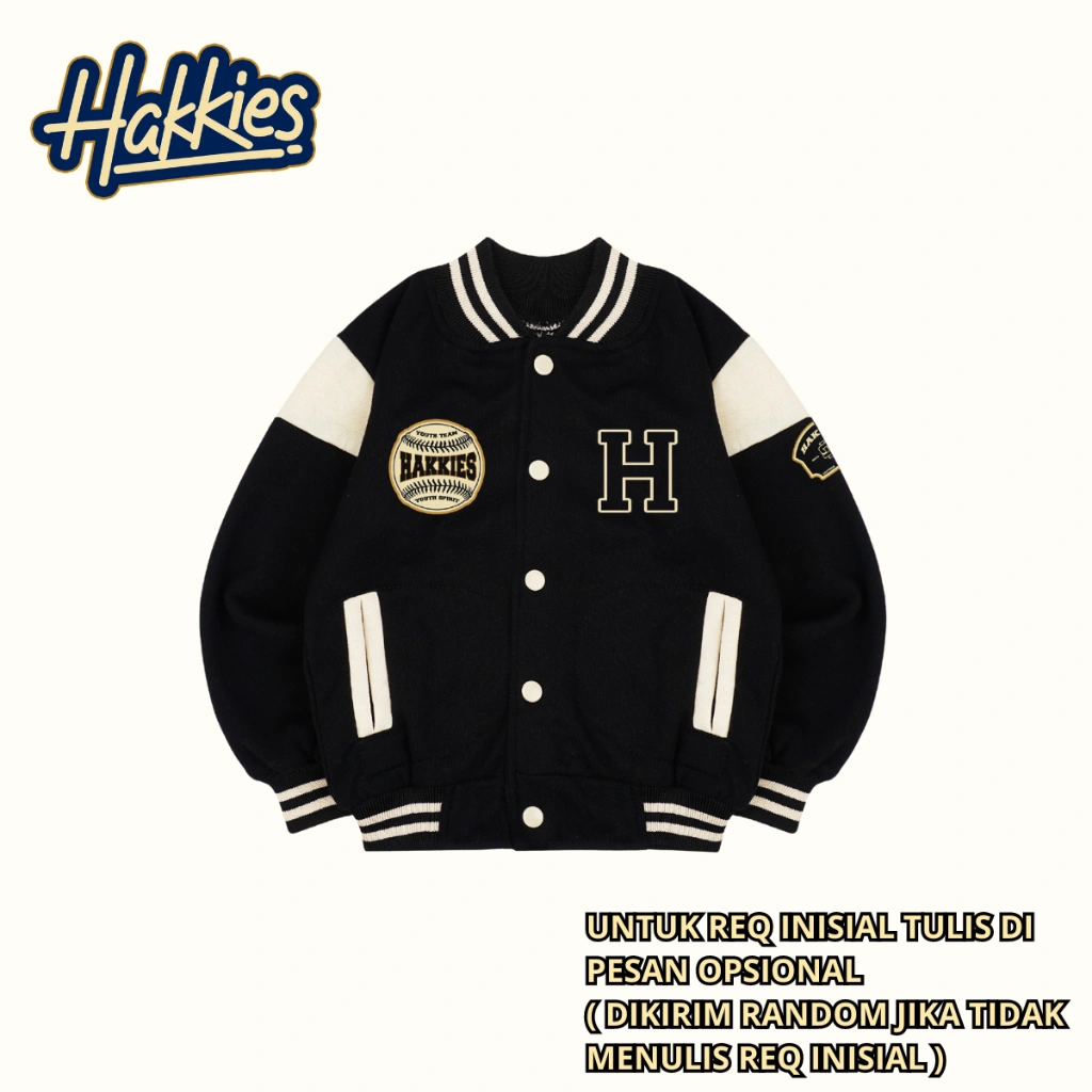 HAKKIES Varsity Jacket Baseball Anak Inisial A-Z Laki Laki Perempuan Umur 1 - 12 Tahun Tahun