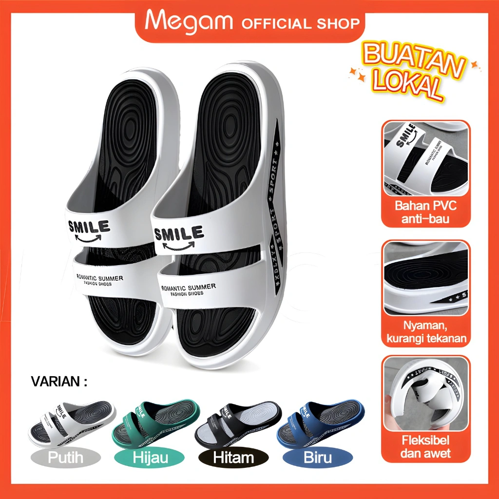 [ Beli Lokal ] Megam Sandal Pria Slip On Sendal Rumahan Tali 2 Ban Elastis Empuk Anti Slip Fashion Terbaru HSN175A