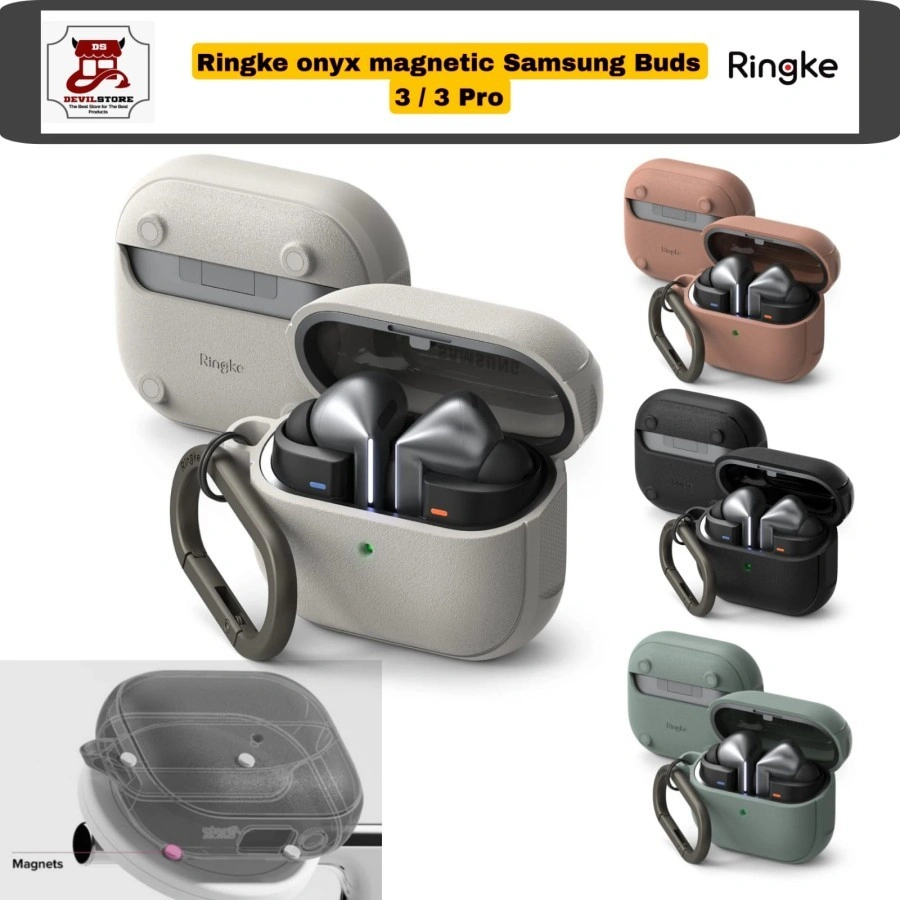 Case Samsung Compatible for Galaxy Buds 3 / 3 Pro / 3 FE Ringke Onyx MagSafe Magnetic Rugged Carabiner Casing