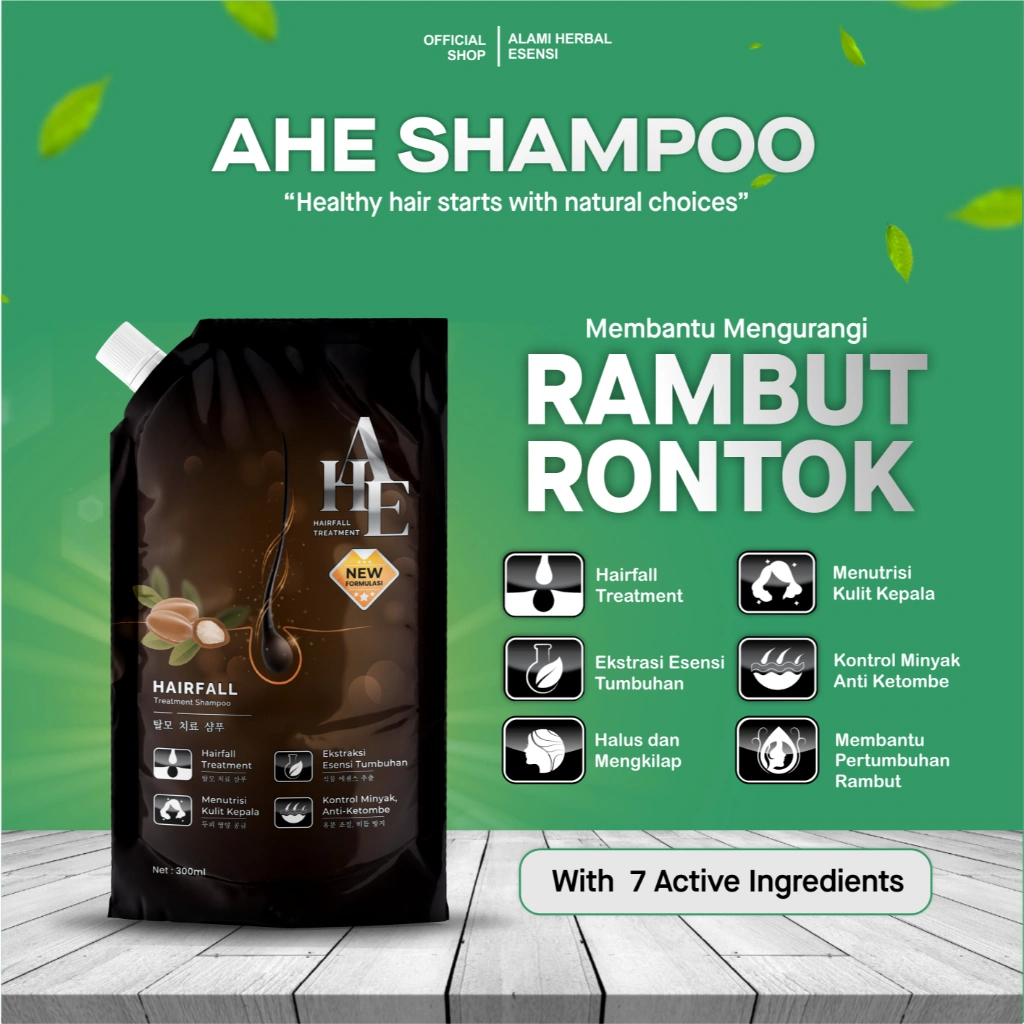 AHE Shampoo Anti Rambut Rontok Berminyak Hair Fall Treatment Shampoo Anti Berketombe Isi 300 ML Sampo Anti Rontok Shampo Anti Ketombe Hair Care Oil Control Anti Dandruff Anti Hair Loss Sampo Rambut Halal Aman 100% Original Sudah BPOM