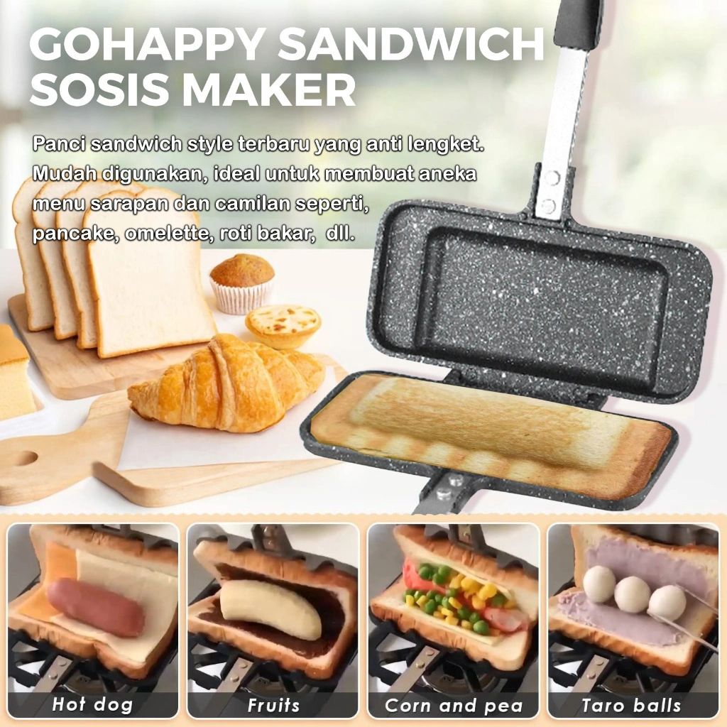 SANDWICH SOSIS MAKER Ori GOHAPPY Cetakan kue Roti hotdog isi pisang/Coklat diatas kompor