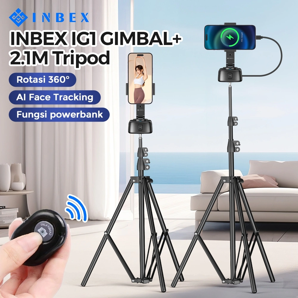 INBEX IG1 Triped Gimbal AI Face Tracking kit Auto 360° Dengan Fungsi Powerbank  Kontrol Gerakan HP Gimbal IB-2r