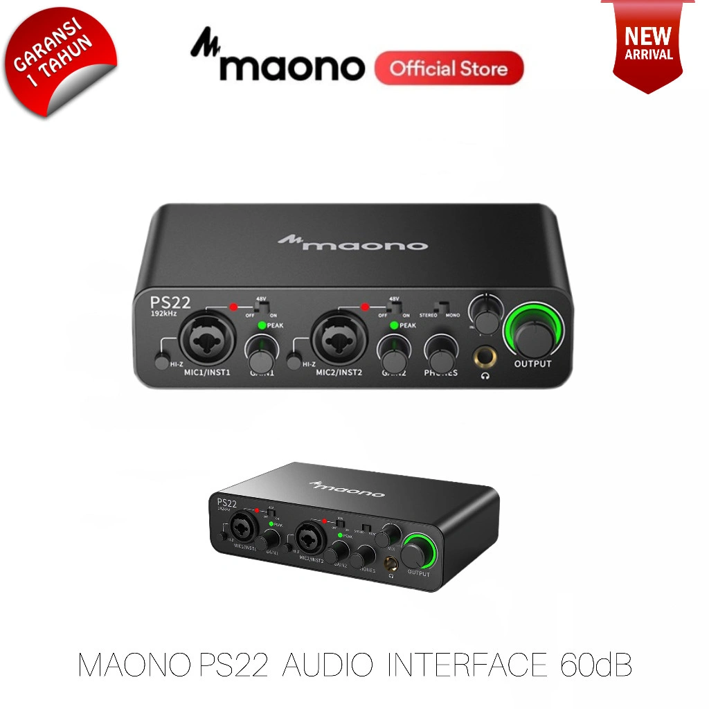 MAONO PS22 Audio Interface USB Mixer 60 dB for Recording Music Production Guitar PC Smartphone