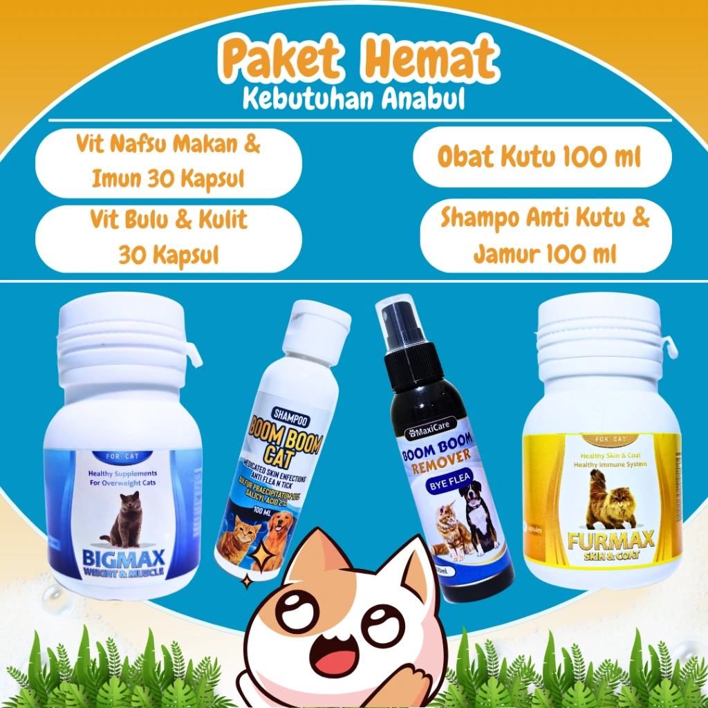 PAKET SEHAT VITAMIN KUCING VITAMIN BULU KUCING OBAT KUTU KUCING SAMPO KUCING PENUMBUH BULU KUCING PENGGEMUK KUCING PELEBAT BULU KUCING FURMAX BIGMAX Olive Care Royal Cats Maxcat Flea Remover Big Cat