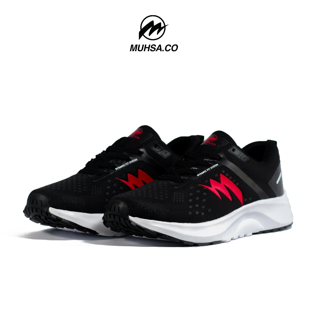 MUHSA.CO-Sepatu Running Muhsa Swift Stride Black Red Olahraga Jogging Lari Pria