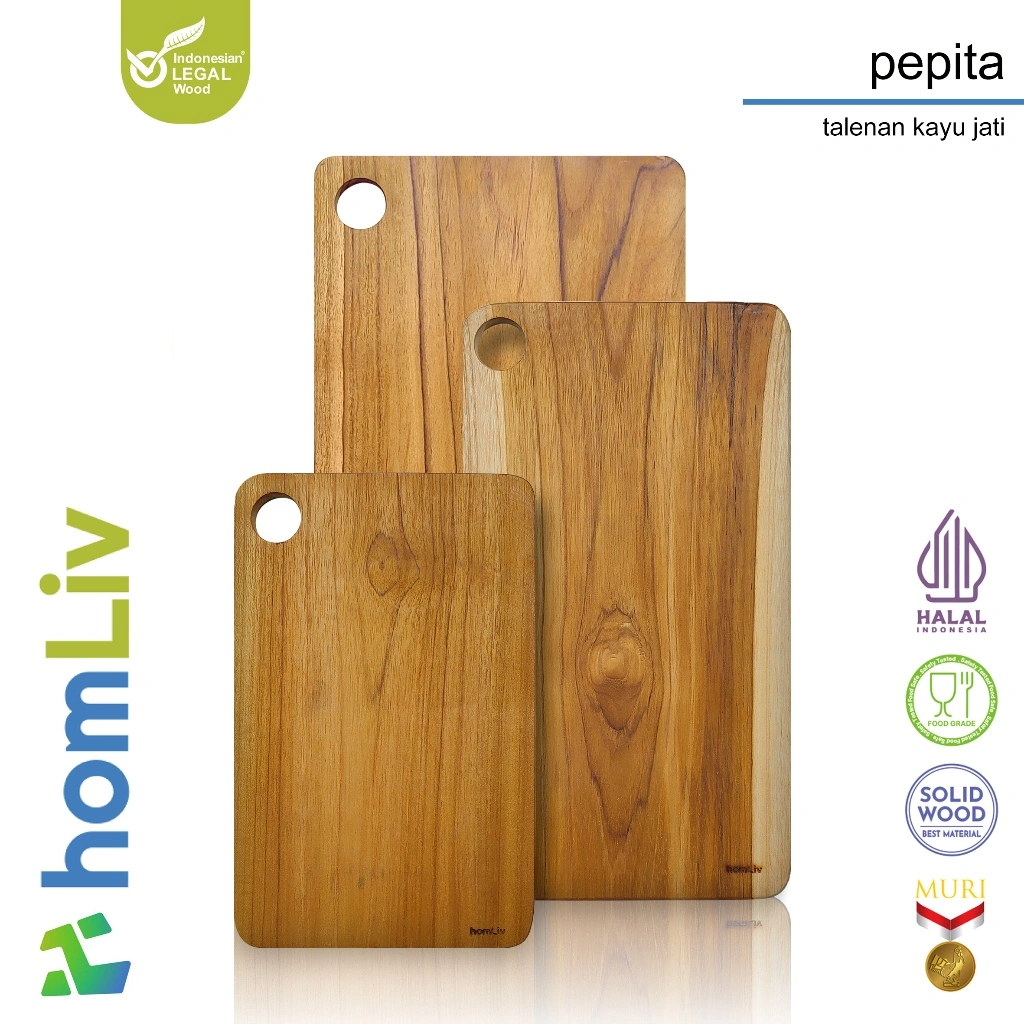 homLiv Talenan Kayu Jati Persegi Panjang Pepita Square Cutting Board