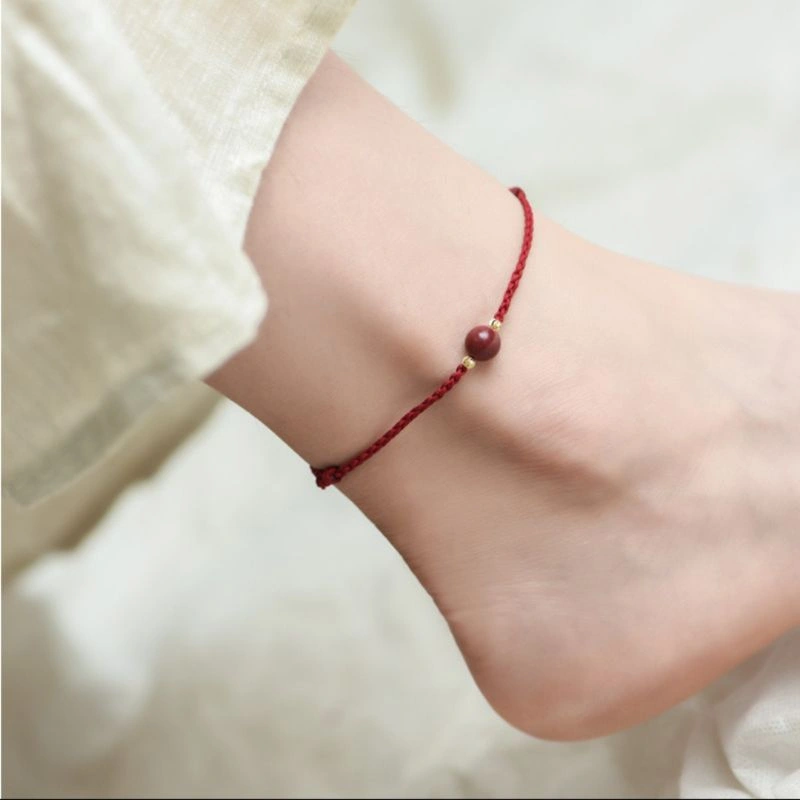 Gelang Kaki HK005 Mewah Unik Hiasan Batu Merah asli Kombinasi Manik Titanium Gold Anti karat Anti Luntur dan anti air.