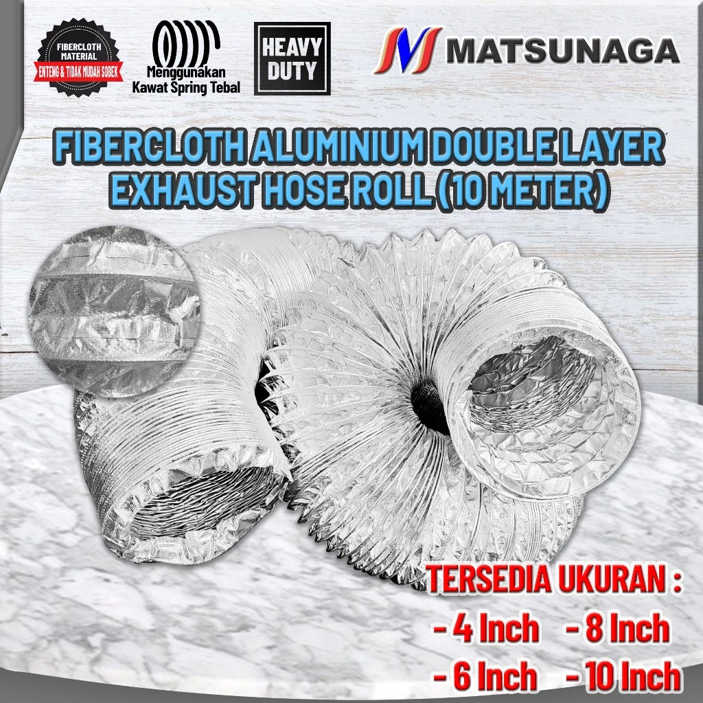 MATSUNAGA 10 METER PIPA EXHAUST ALUMUNIUM DOUBLE LAYER (SERAT KACA)
